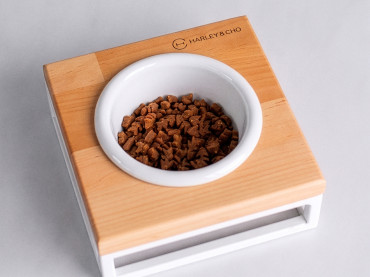 Одна миска на підставці з білою керамічною мискою Lunch Bar Natural Wood + White