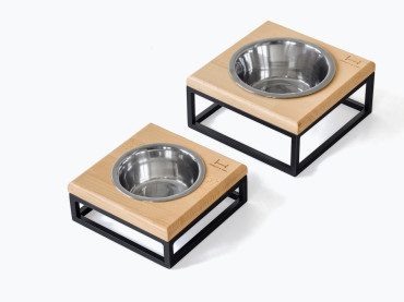 Одна миска на підставці Lunch Bar Natural wood + Black