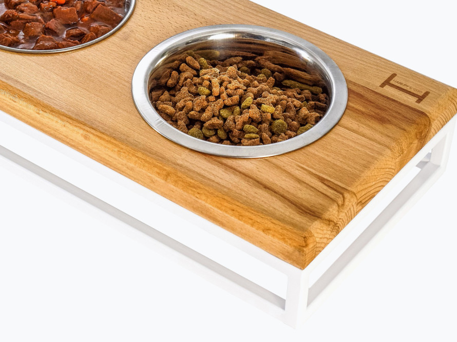Три миски на підставці Lunch Bar Natural wood + White
