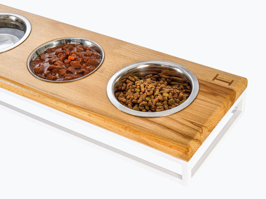Три миски на підставці Lunch Bar Natural wood + White